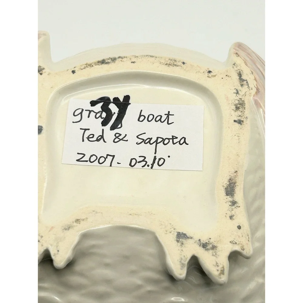 Ceramic Turkey Gravy Boat Lidded Tureen White with Purple Accents Thanksgiving